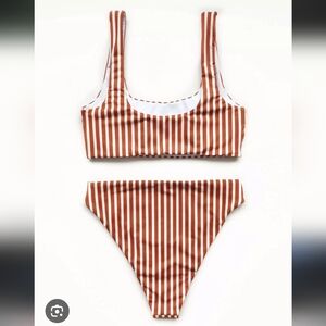 Striped Bikini Set in Orange And White High Waist